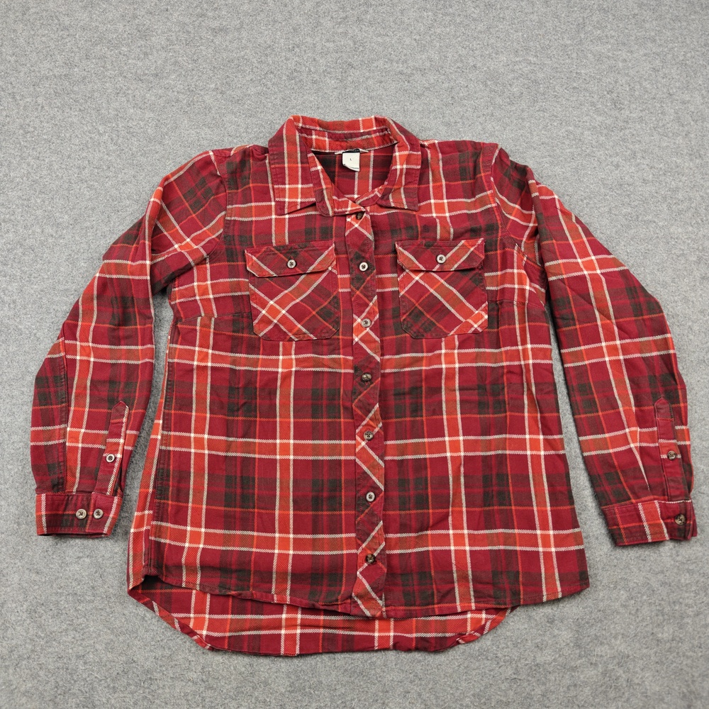 Duluth Trading Co. Shirt Mens Large Red Plaid Cotton Polyester Flannel Button-Up